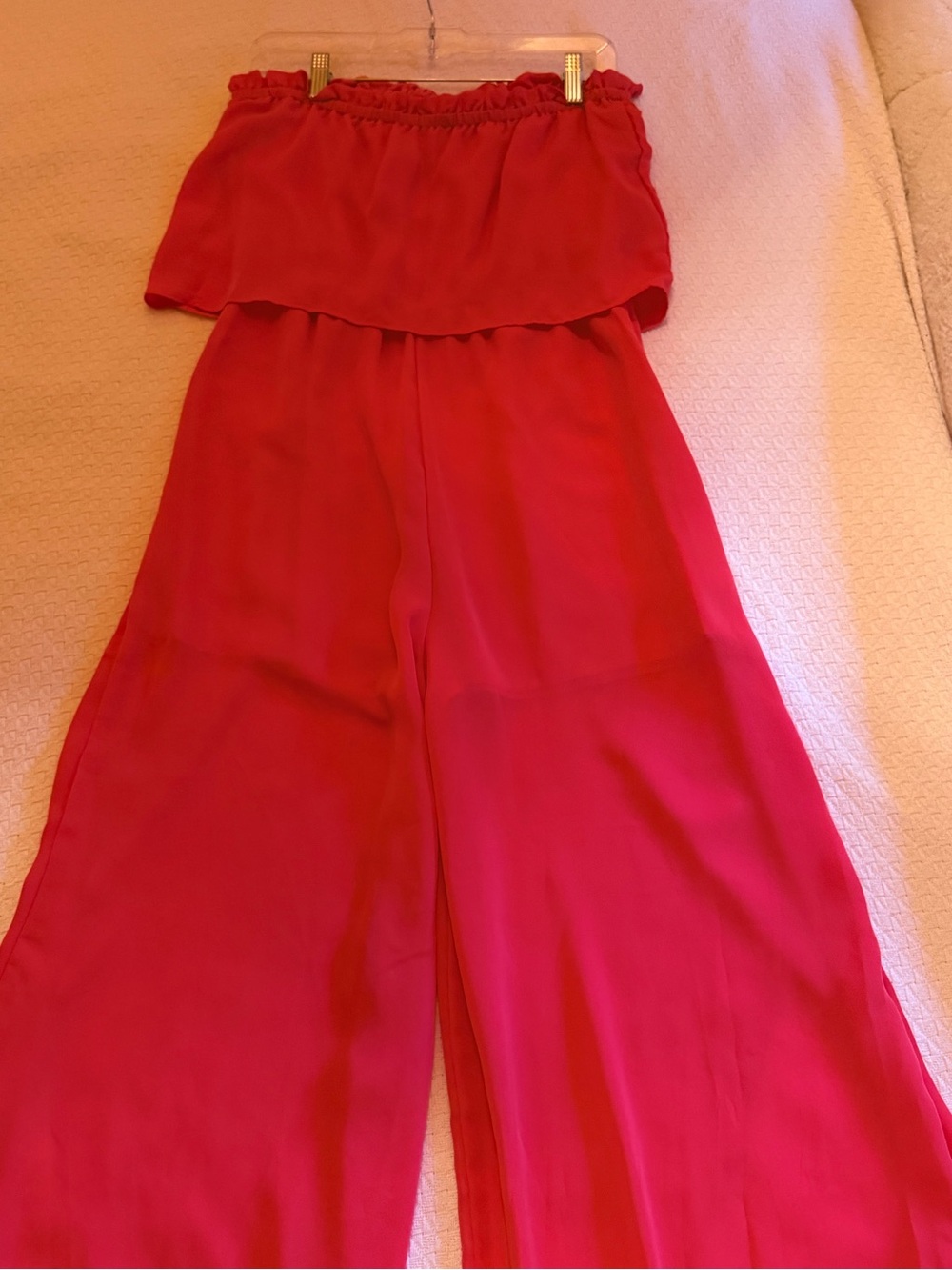 Naked Zebra Strapless Wide-Leg Jumpsuit in Hot Pink